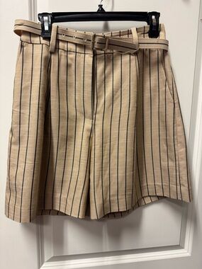 Favorite Daughter MirandaKhaki with Navy Pinstripe High-Waist Shorts with Belt